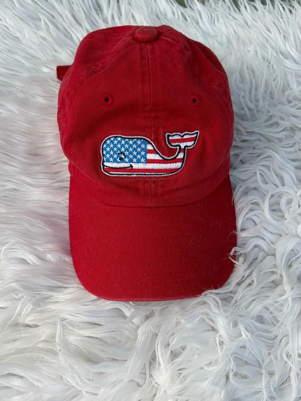 Vineyard Vines Kids Red Cap with American Flag Whale Patch